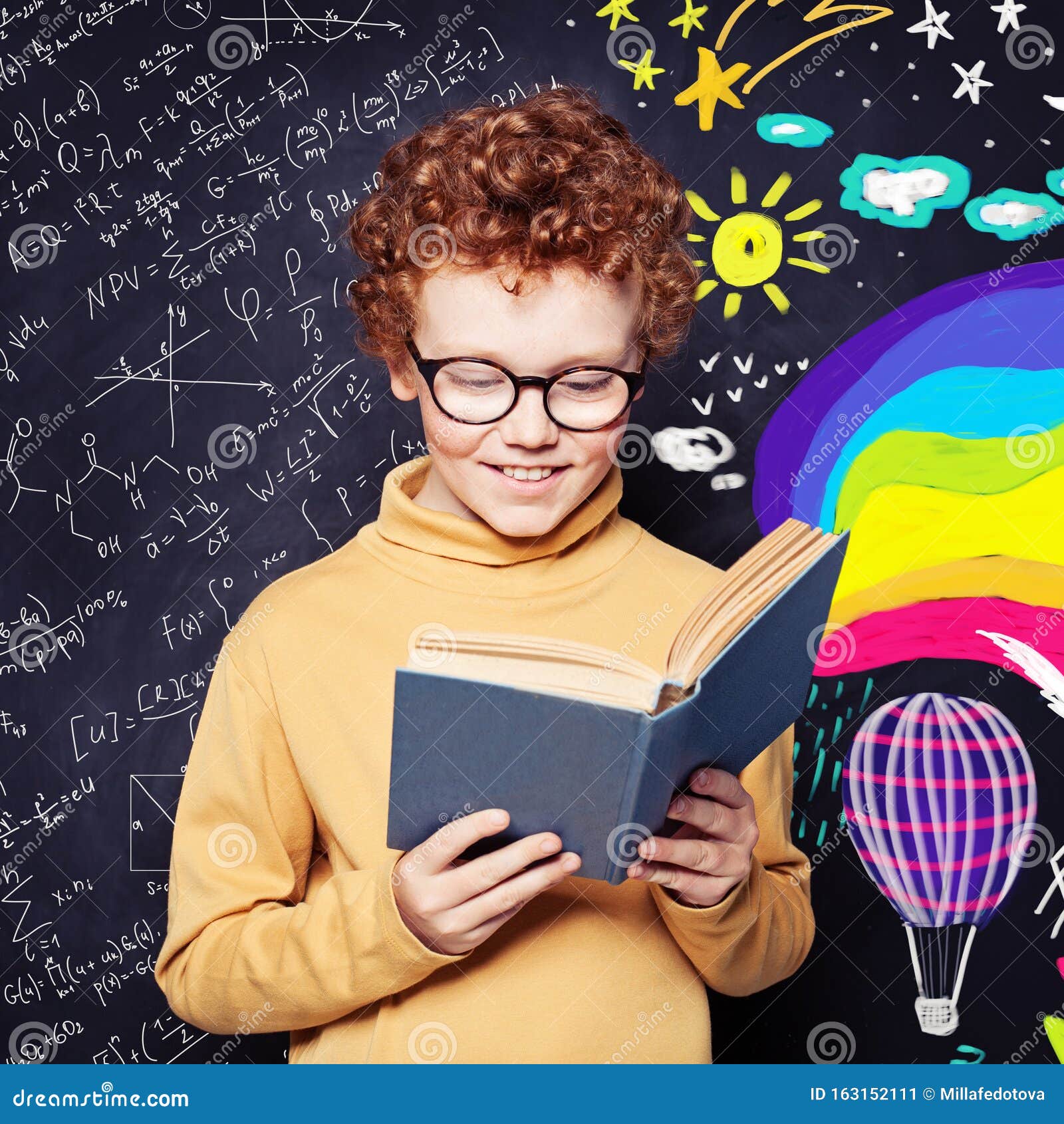 Imagination and Creativity Concept. Kid Reading a Book on Fantasy