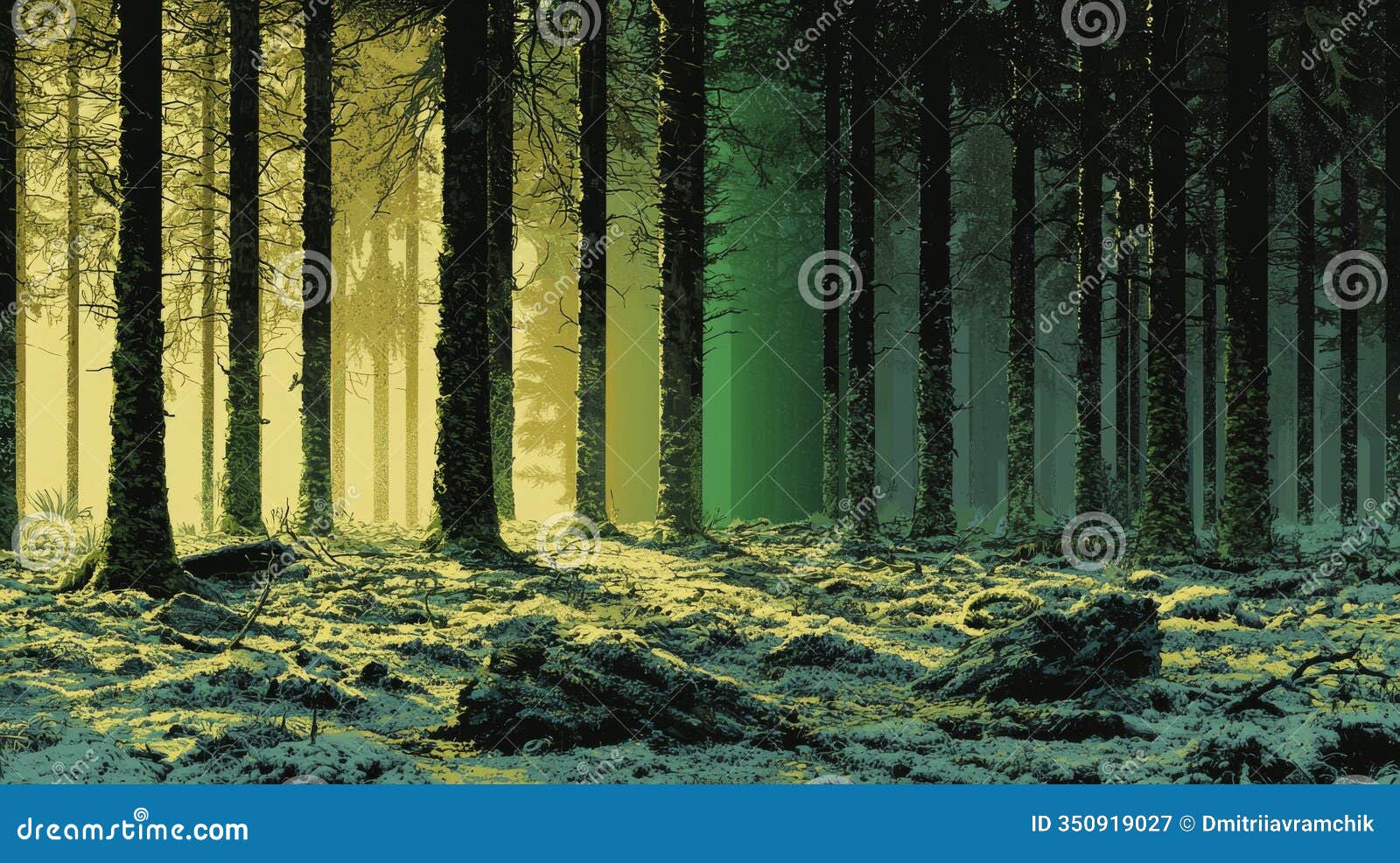 imaginative forest photo with bioluminescent trees, auroras and ethereal mists in the background