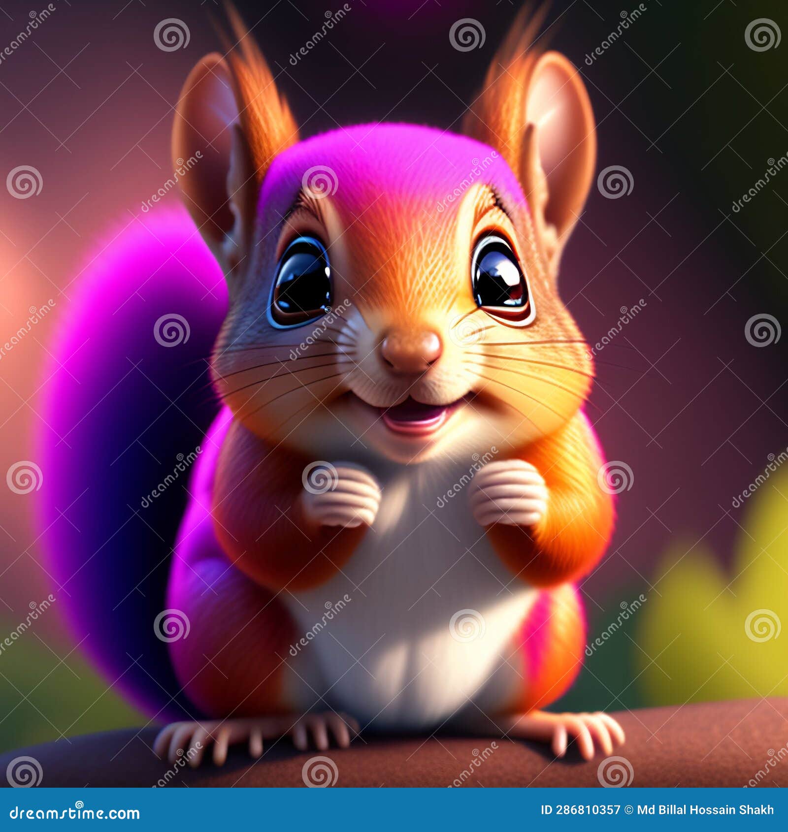 a cartoon squirrel on a tree branch - ai generated image.