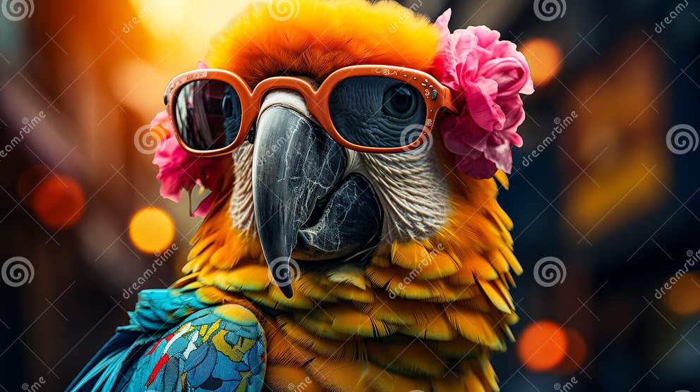 Imagine a Stylish Parrot in a Leather Bomber Jacket, Accessorized with ...