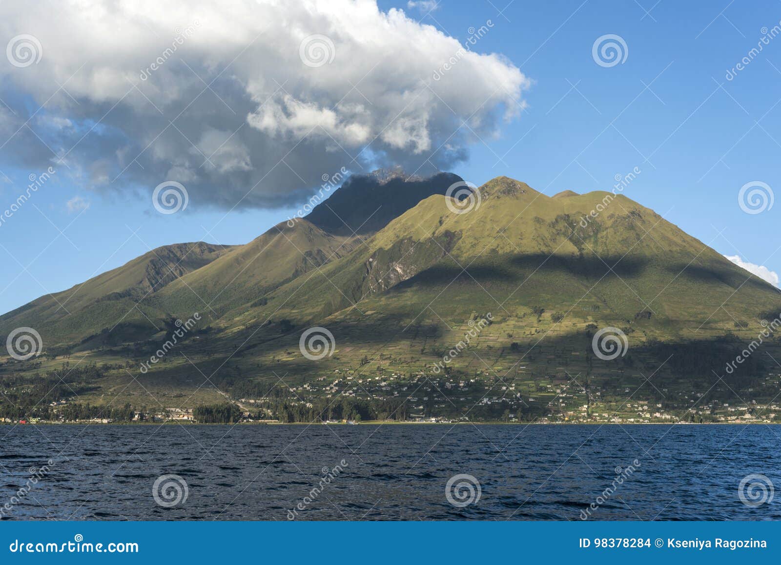imbabura volcano under san pablo lake, ecuador