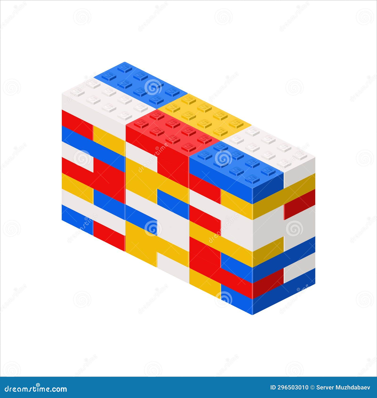 Imitation of a Wide Building Made of Plastic Blocks. Vector Stock