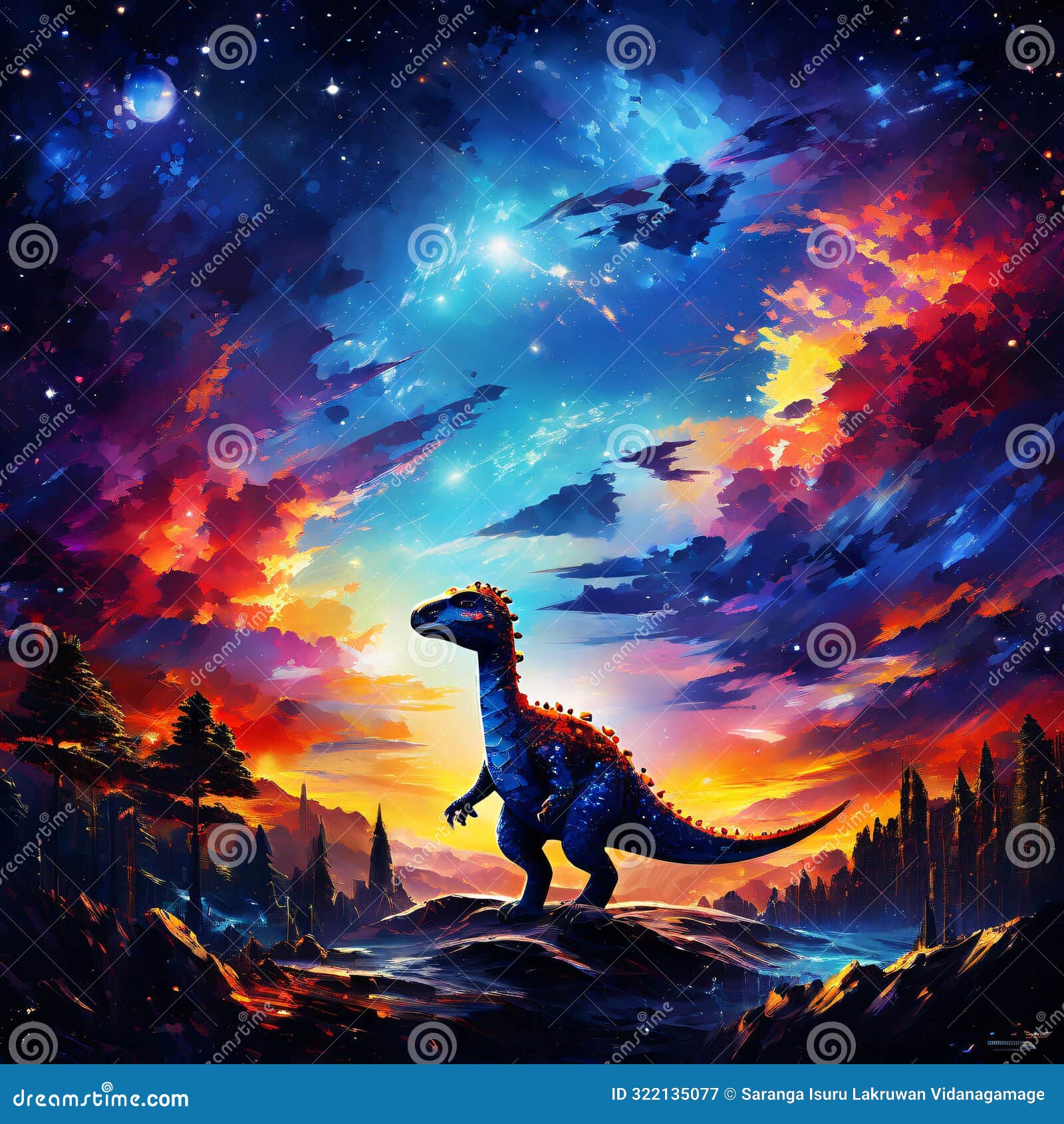 celestial dinosaur in a galactic wonderland: a masterpiece by afremov & averin