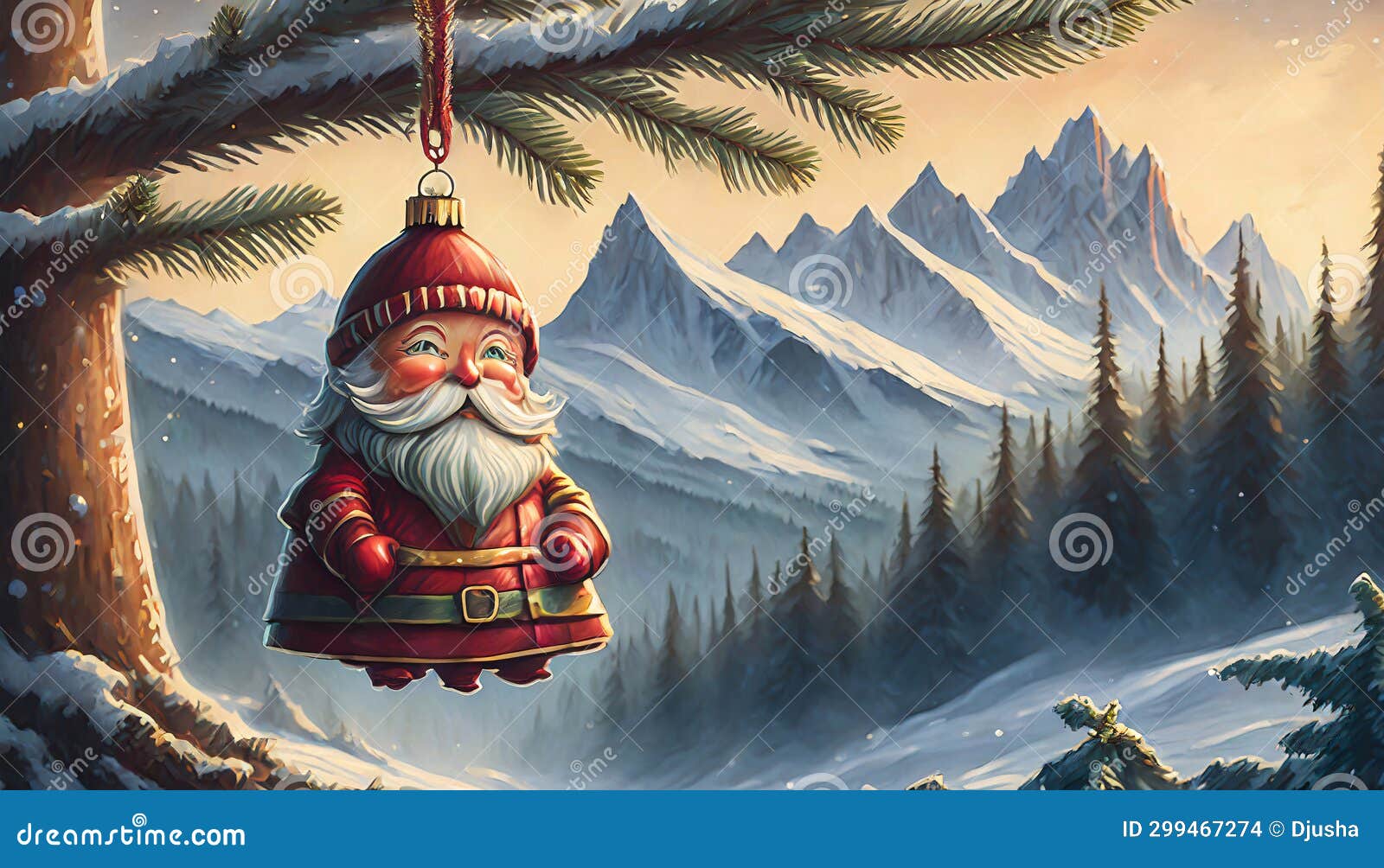 on the eve of new year, a delightful christmas ornament depicting santa claus hangs gracefully from the christmas tree