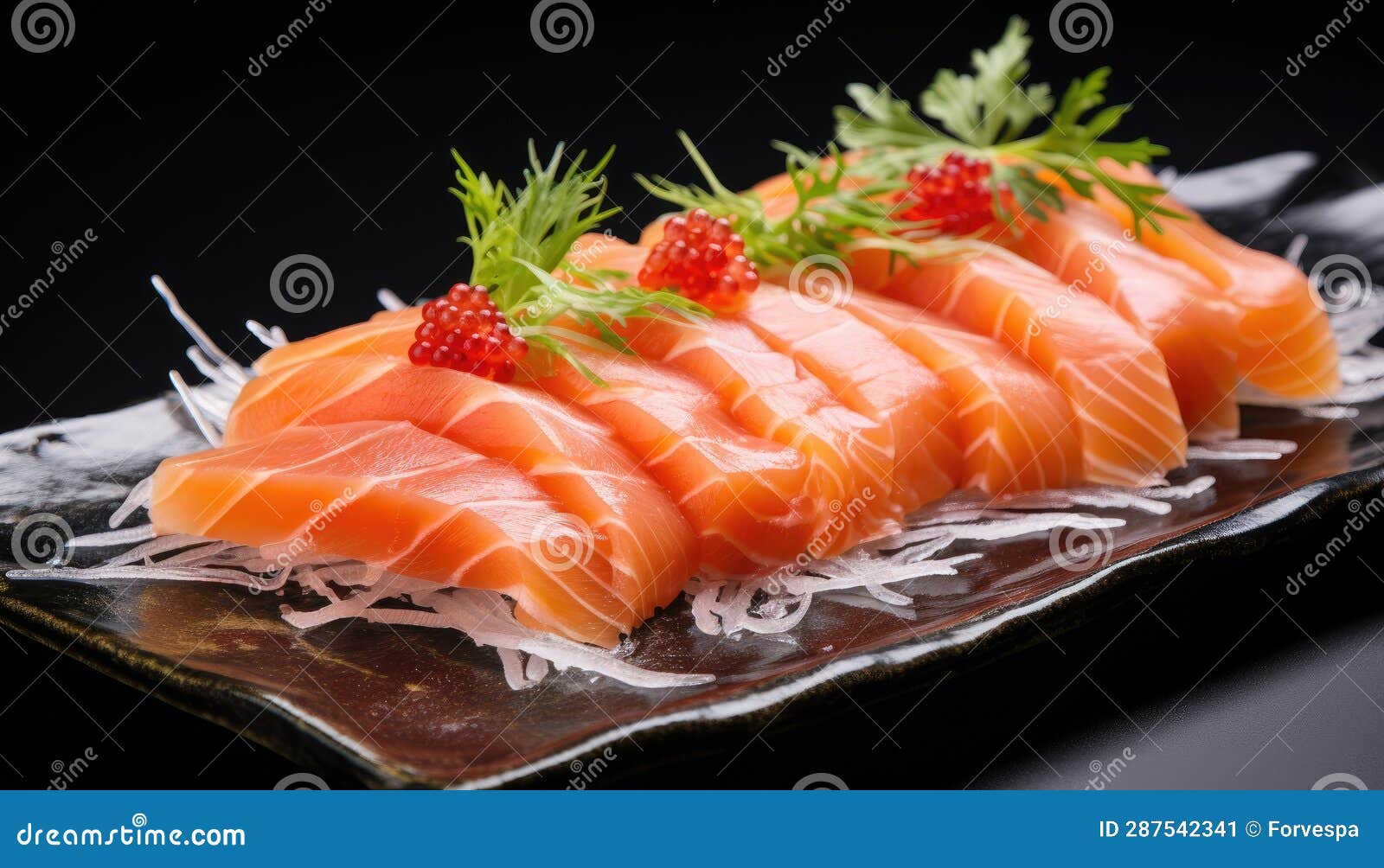 culinary craftsmanship: closeup of tai sashimi  on black background