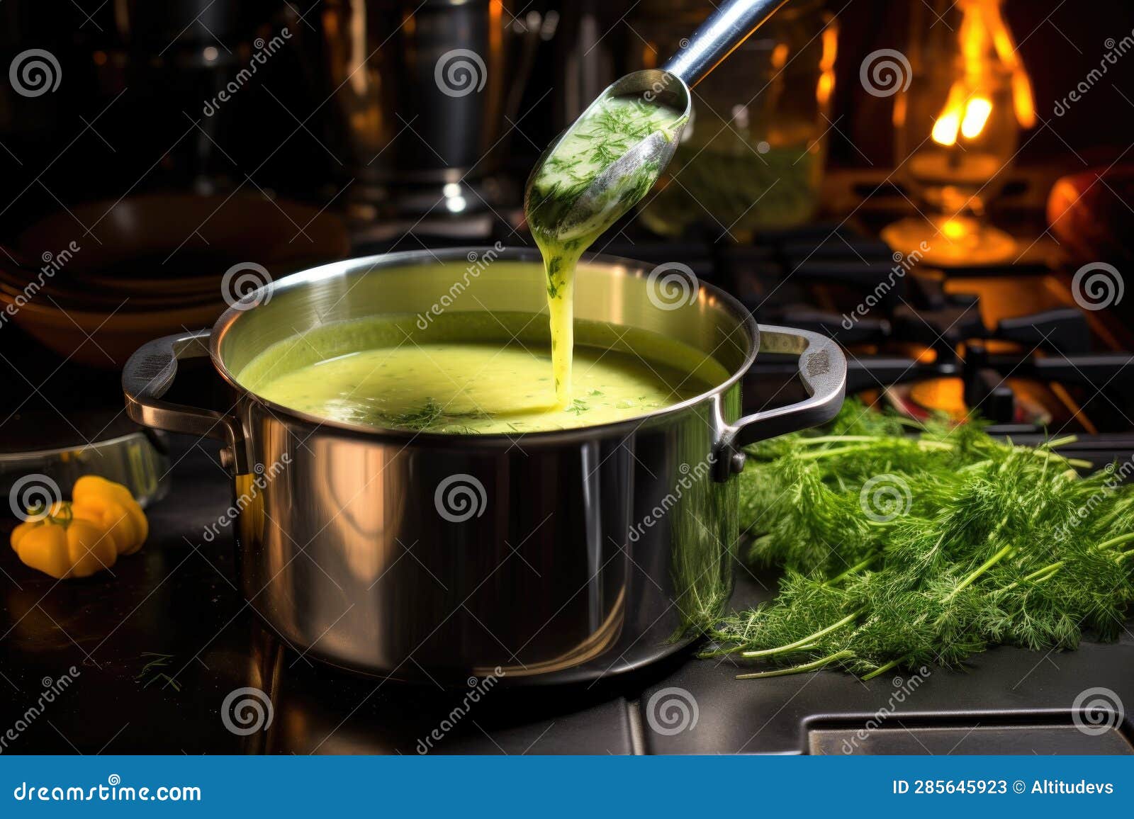 Immersion Blender Blending Soup in Pot Stock Image - Image of generated ...