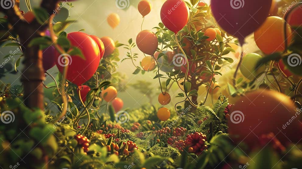An Immersive 3D Scene of a Balloonanimal Jungle with Rubbery Trees and An Immersive 3D Scene of a Balloonanimal Jungle with Rubbery Trees and
