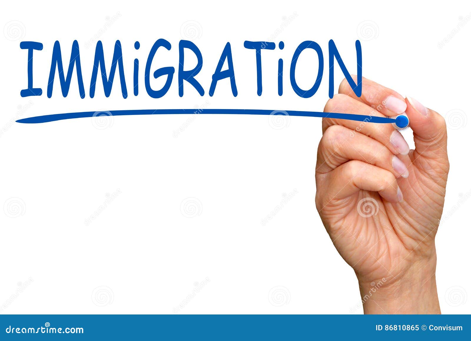 immigration - female hand writing text