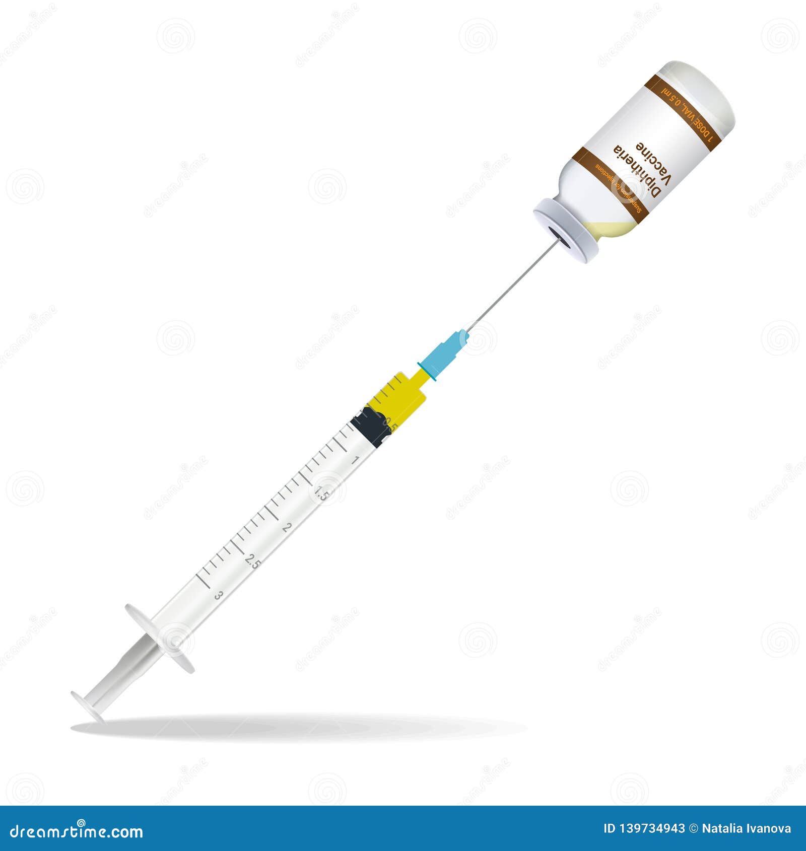 immunization, diphtheria vaccine syringe contain some injection and injection bottle  on a white background