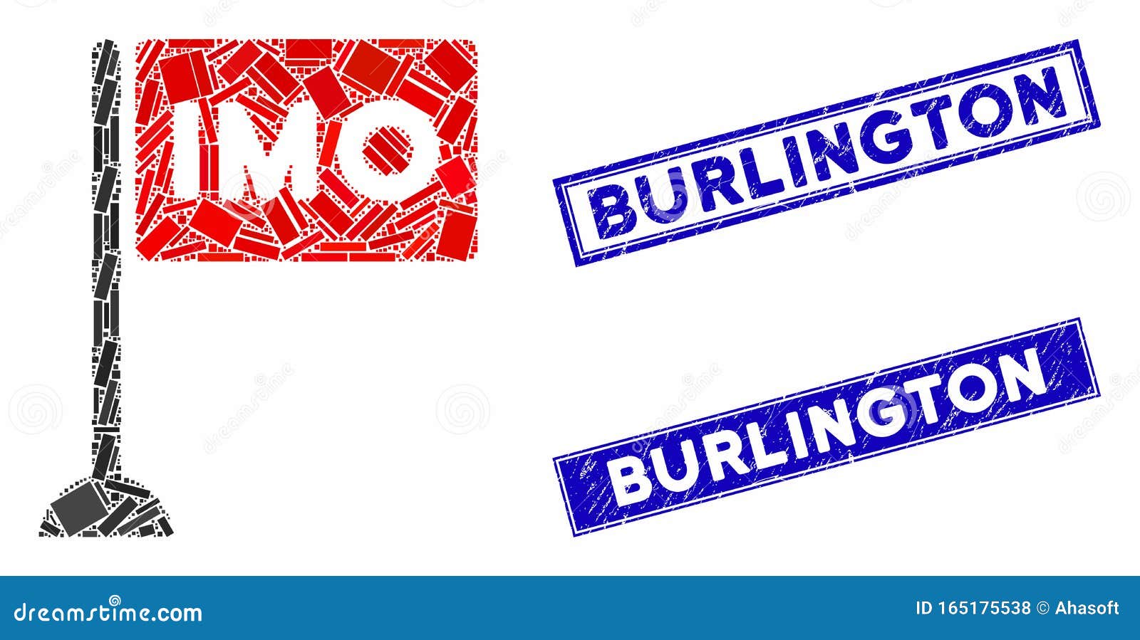 IMO Flag Mosaic and Scratched Rectangle Burlington Stamp Seals Stock