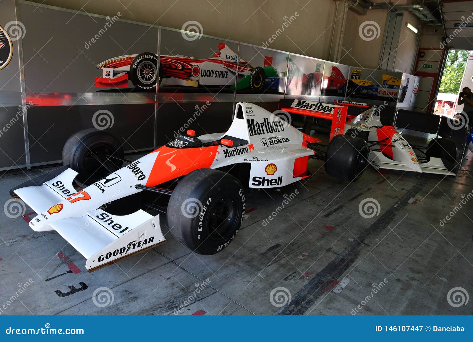 Imola 27 April 19 Historic 1990 F1 Mclaren Mp4 5b Ex Ayrton Senna Gerhard Berger In The Box During Minardi Historic Day 19 Editorial Photography Image Of Helmet Automobile