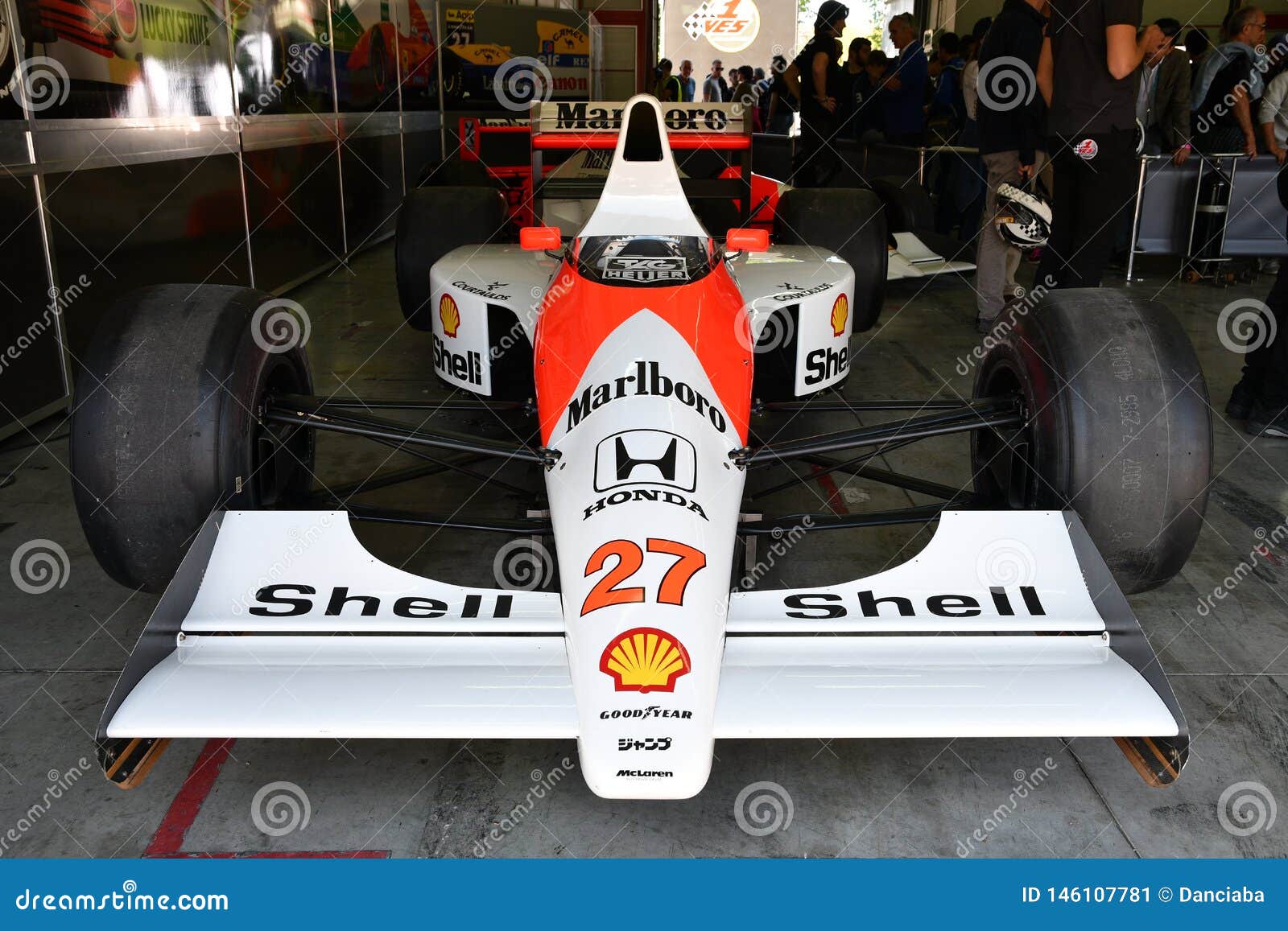 Imola 27 April 19 Historic 1990 F1 Mclaren Mp4 5b Ex Ayrton Senna Gerhard Berger In The Box During Minardi Historic Day 19 Editorial Photo Image Of Exhibition Design