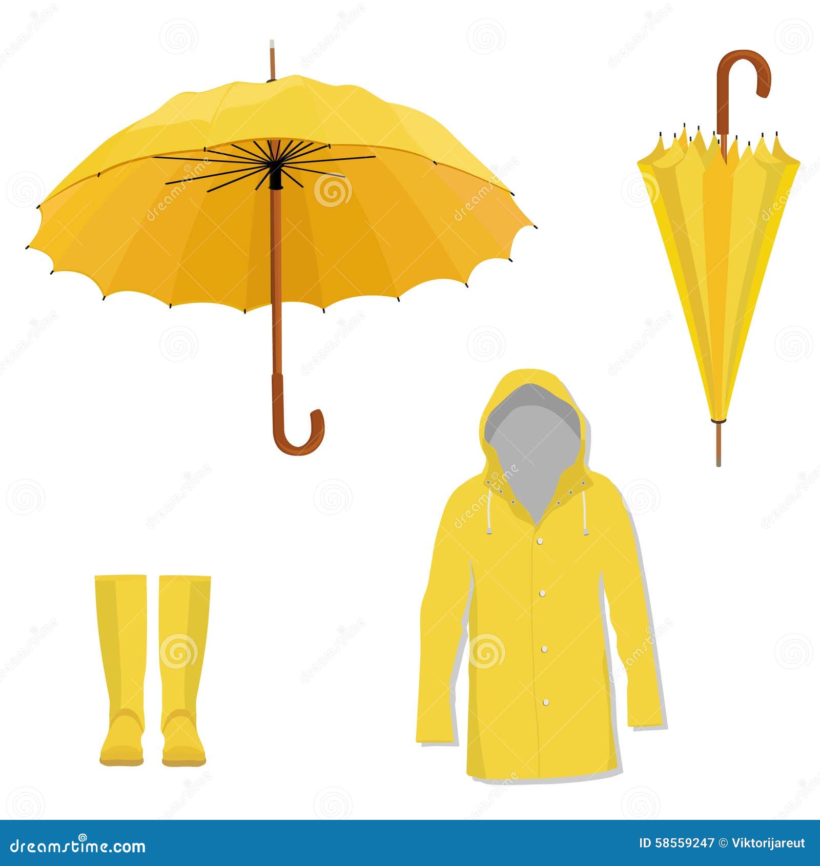 siglo sin embargo Vamos Impermeable, Botas, Paraguas Stock de ilustración - Ilustración de lluvia,  protector: 58559247