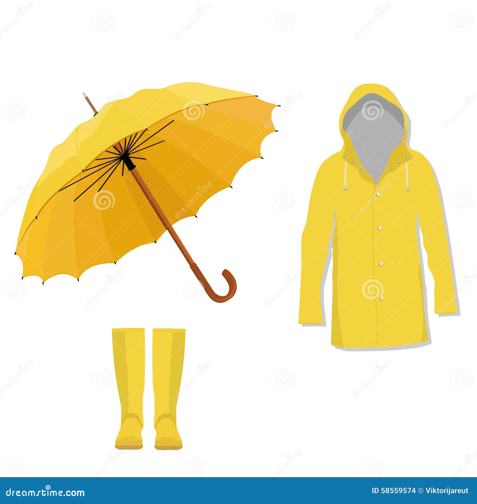 Impermeable, Botas, Paraguas Stock de - Ilustración de acortar, 58559574