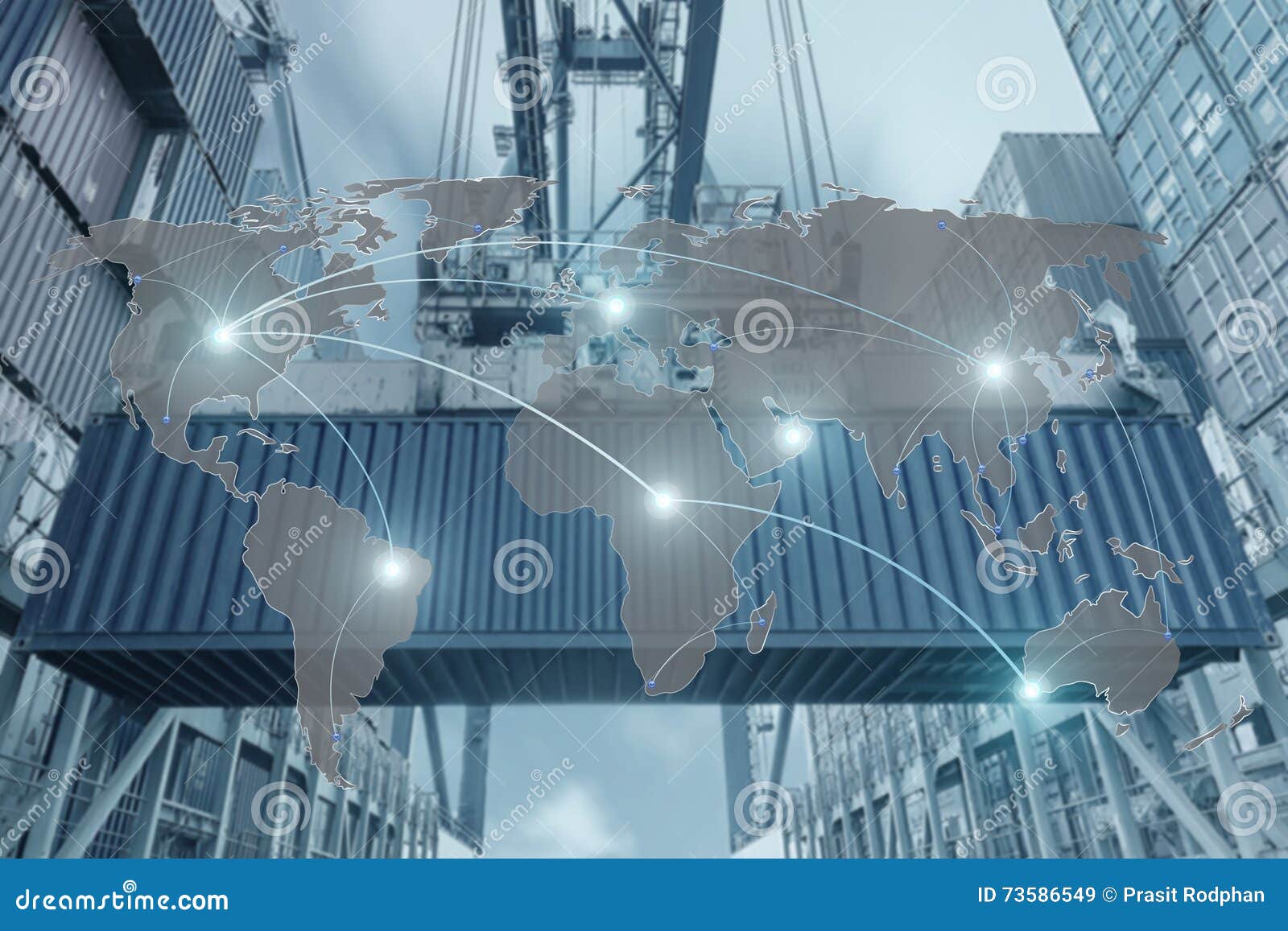 import, export, logistics concept - map global partner connection of container cargo freight ship for logistic import export back