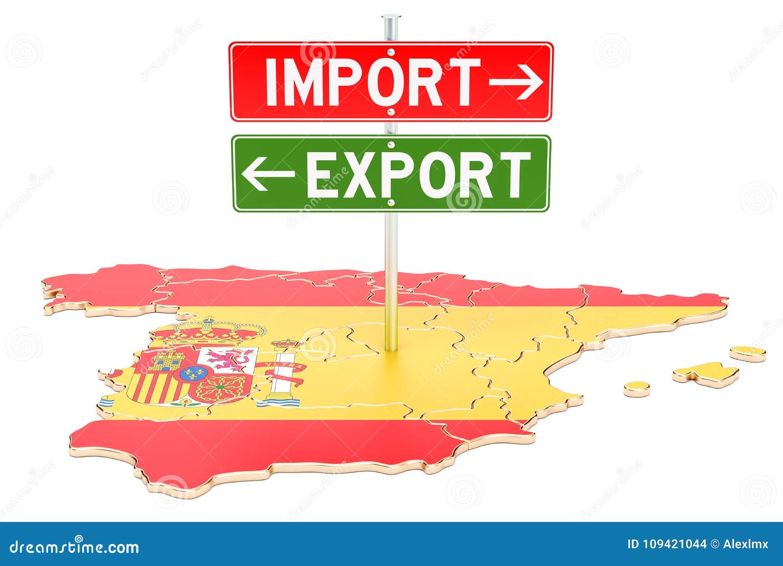 Import and Export in Spain Concept, 3D Rendering Stock Illustration