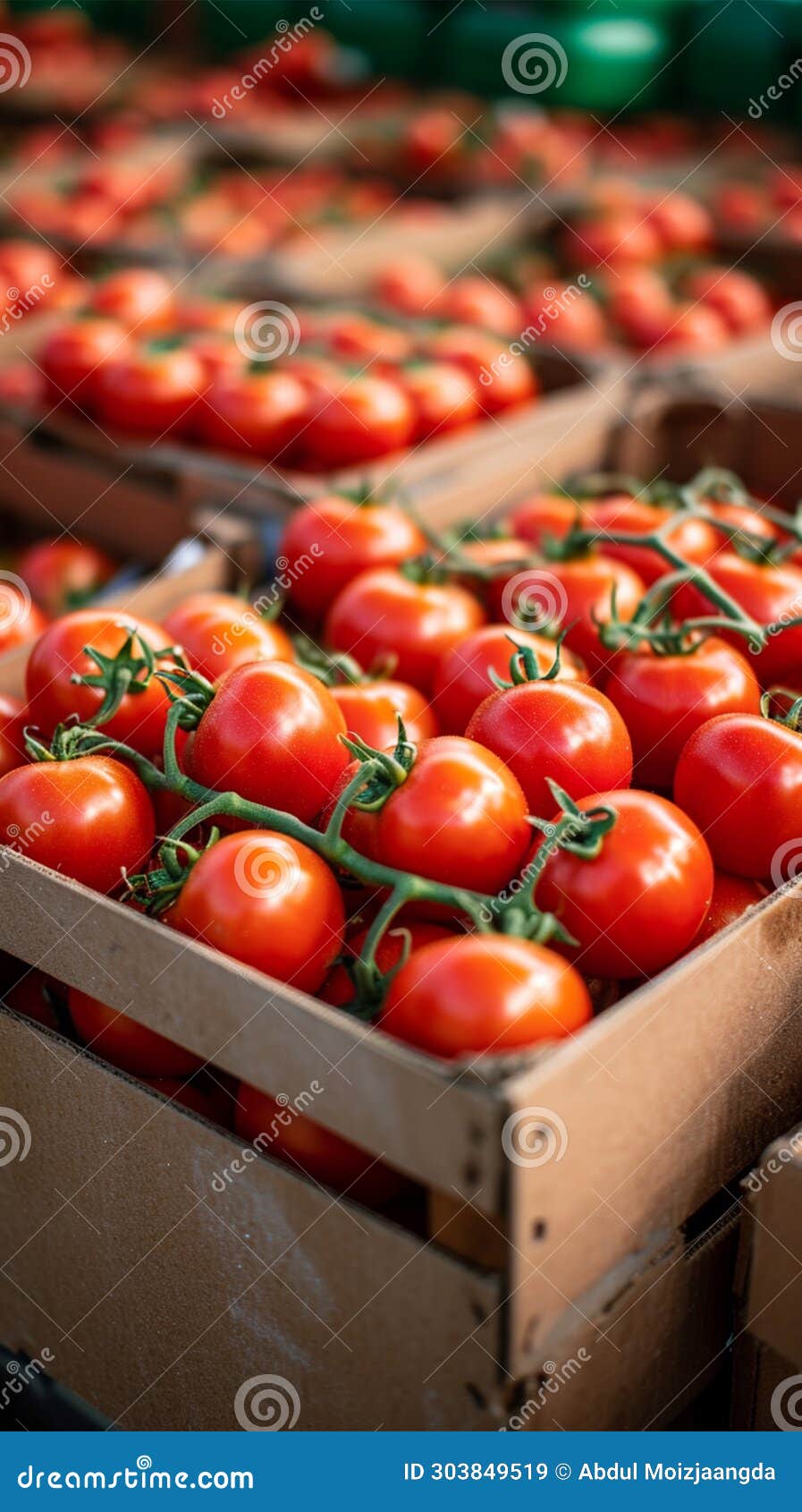 import tomatoes, red harvest, packed in a carefully curated box