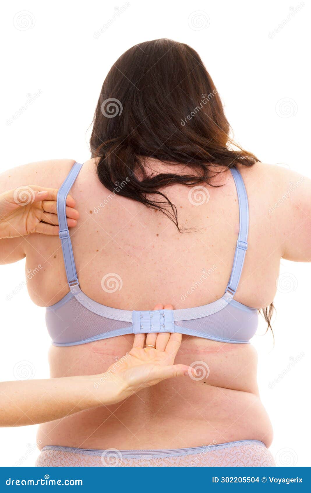 Bra Fitter Help Plus Size Woman Find Perfect Fit. Back View Stock Photo -  Image of roll, wide: 302205504