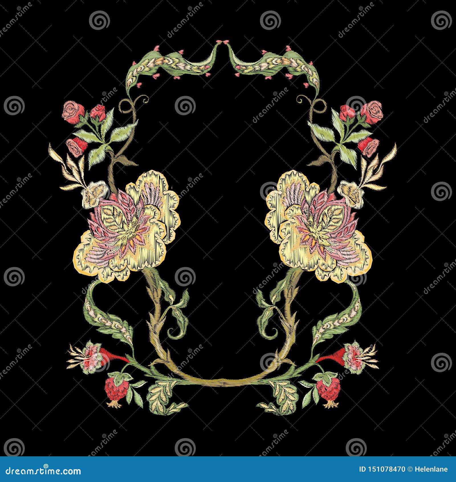 Impresi?n. Estampado de flores de la fantasía en la imitación jacobea del bordado, vintage, viejo, retro estilo Ilustraci?n del vector