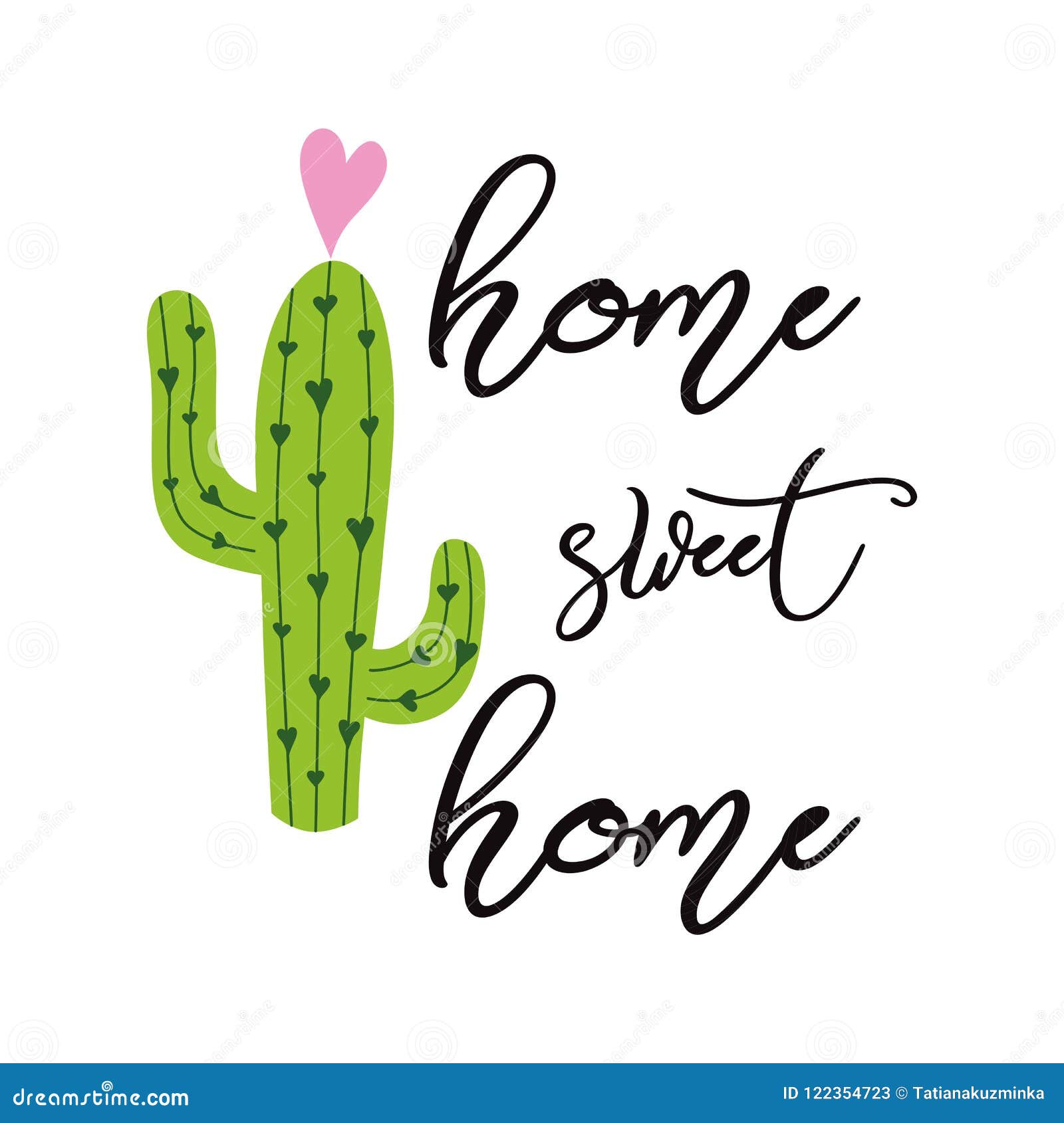 Impresión espinosa dibujada mano linda casera dulce casera del cactus de la muestra del vector con la decoración inspirada del ho. El cactus espinoso de la bandera dulce casera del hom con el corazón y la cita inspirada en la impresión dibujada la mano linda blanca de la muestra del logotipo del cartel de las tarjetas de felicitación del fondo etiquetan la decoración del hogar del ejemplo del vector del símbolo