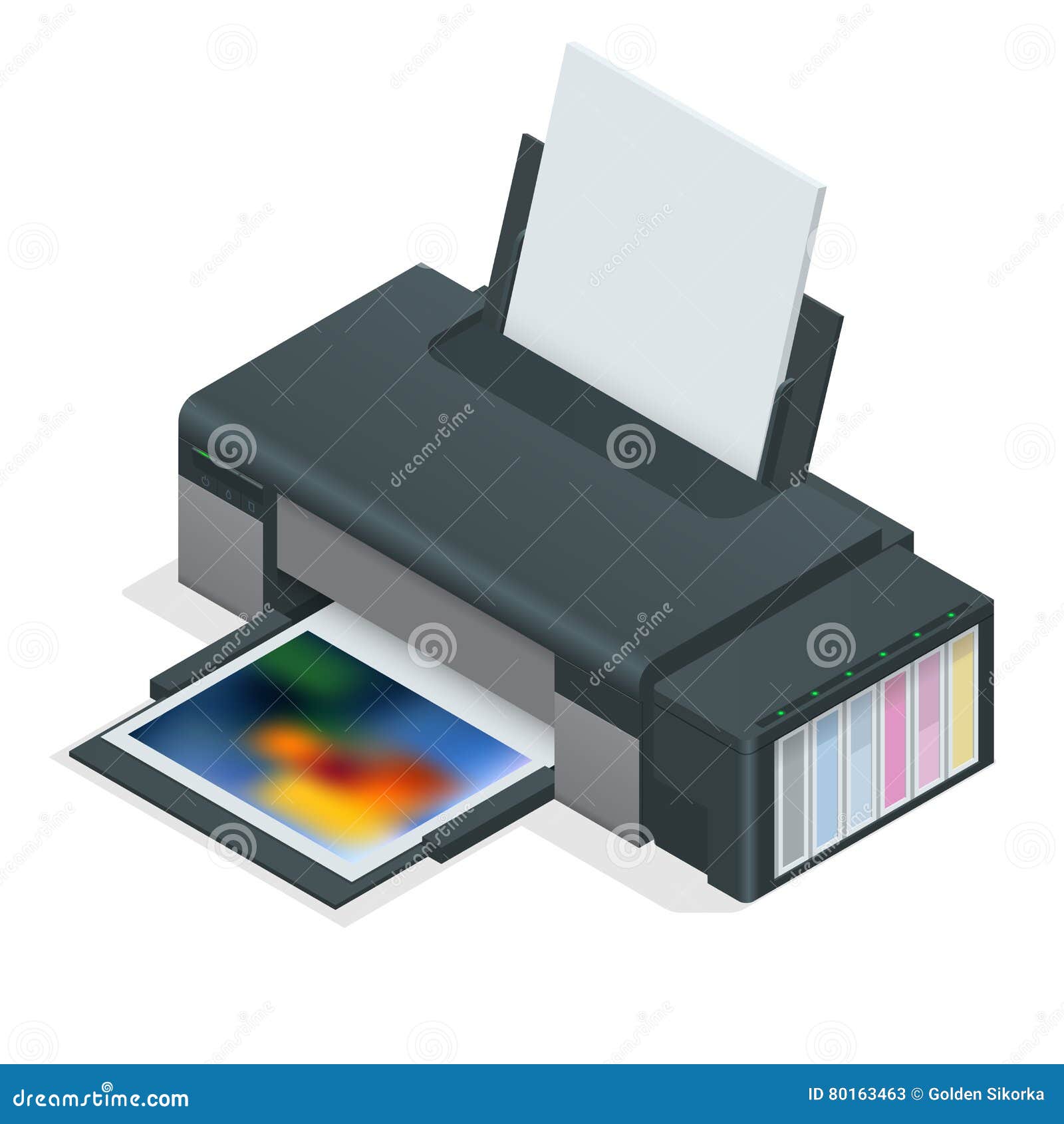 Impresora De Chorro De Tinta De La Foto La Impresora De Color Imprime La  Foto En Fondo Aislado Blanco Cuatro Cartuchos Recargable Ilustración del  Vector - Ilustración de color, icono: 80163463