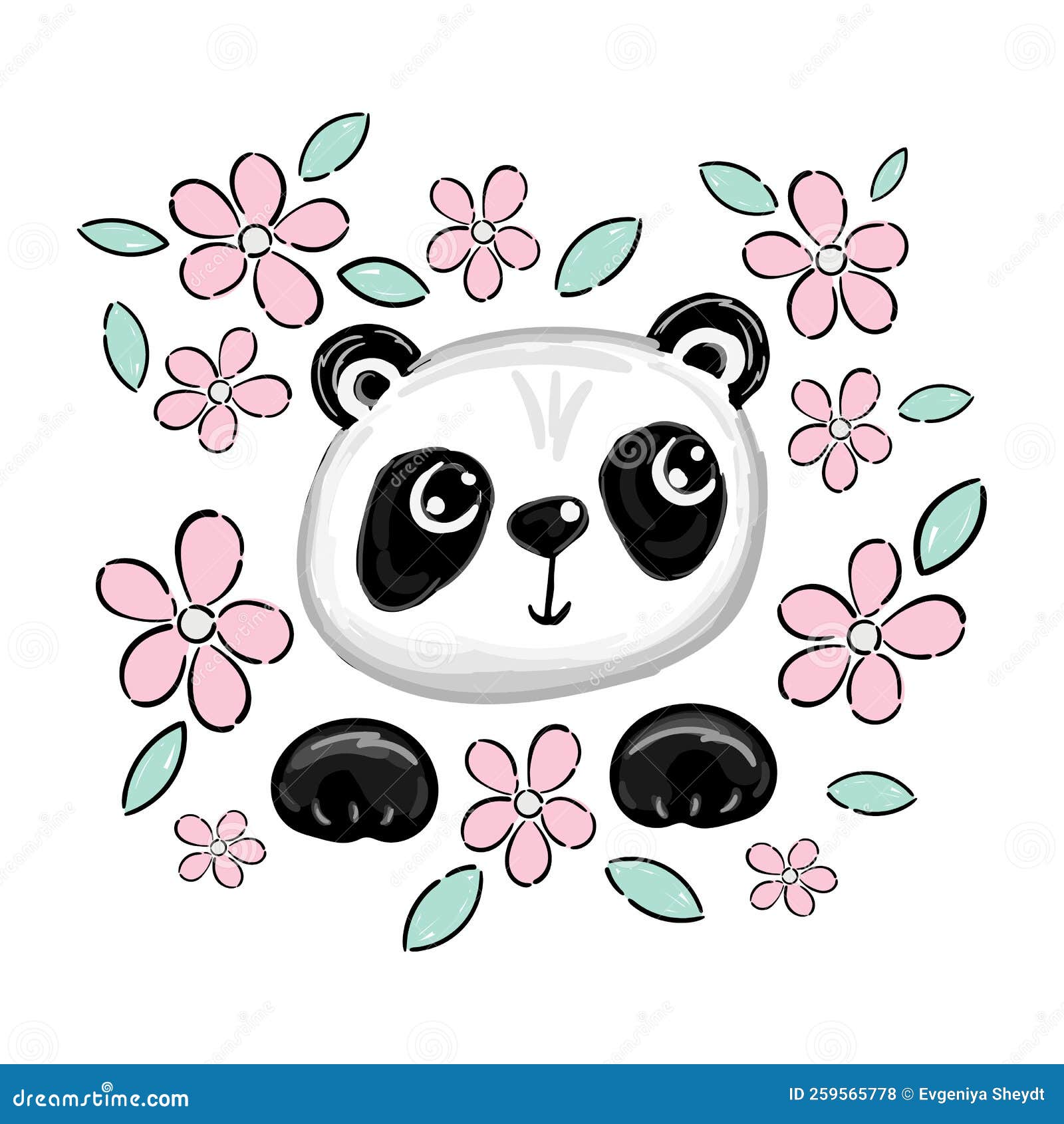 panda de cabeça bonito. animal de desenho infantil. mão desenhada