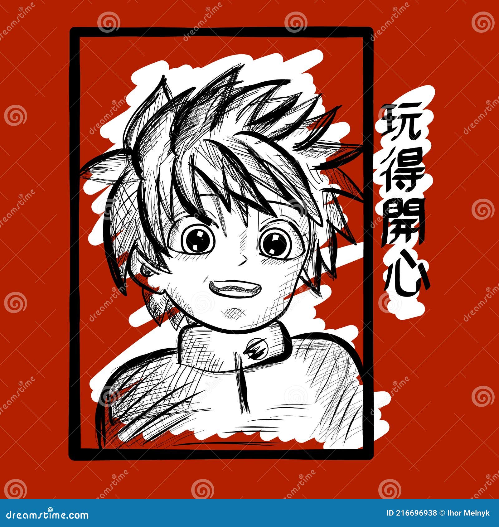 Desenho de ilustração vetorial de personagem de estilo anime jovem