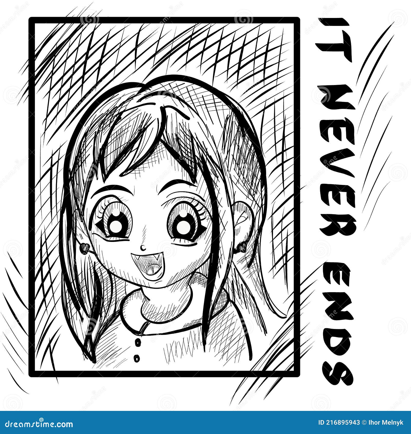 Impressão de anime ilustração stock. Ilustração de encanto - 216895943