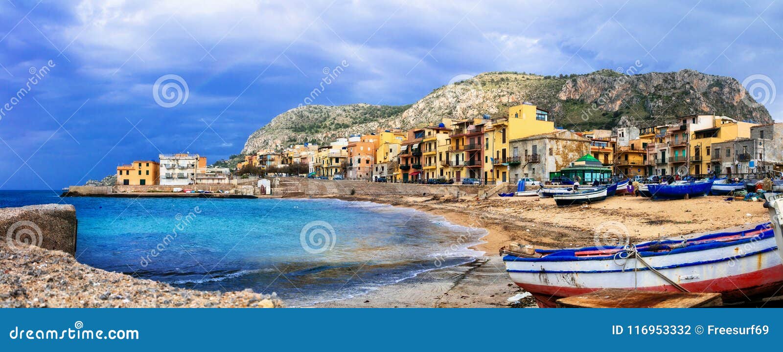 traditional fishing village aspra in sicily, italy