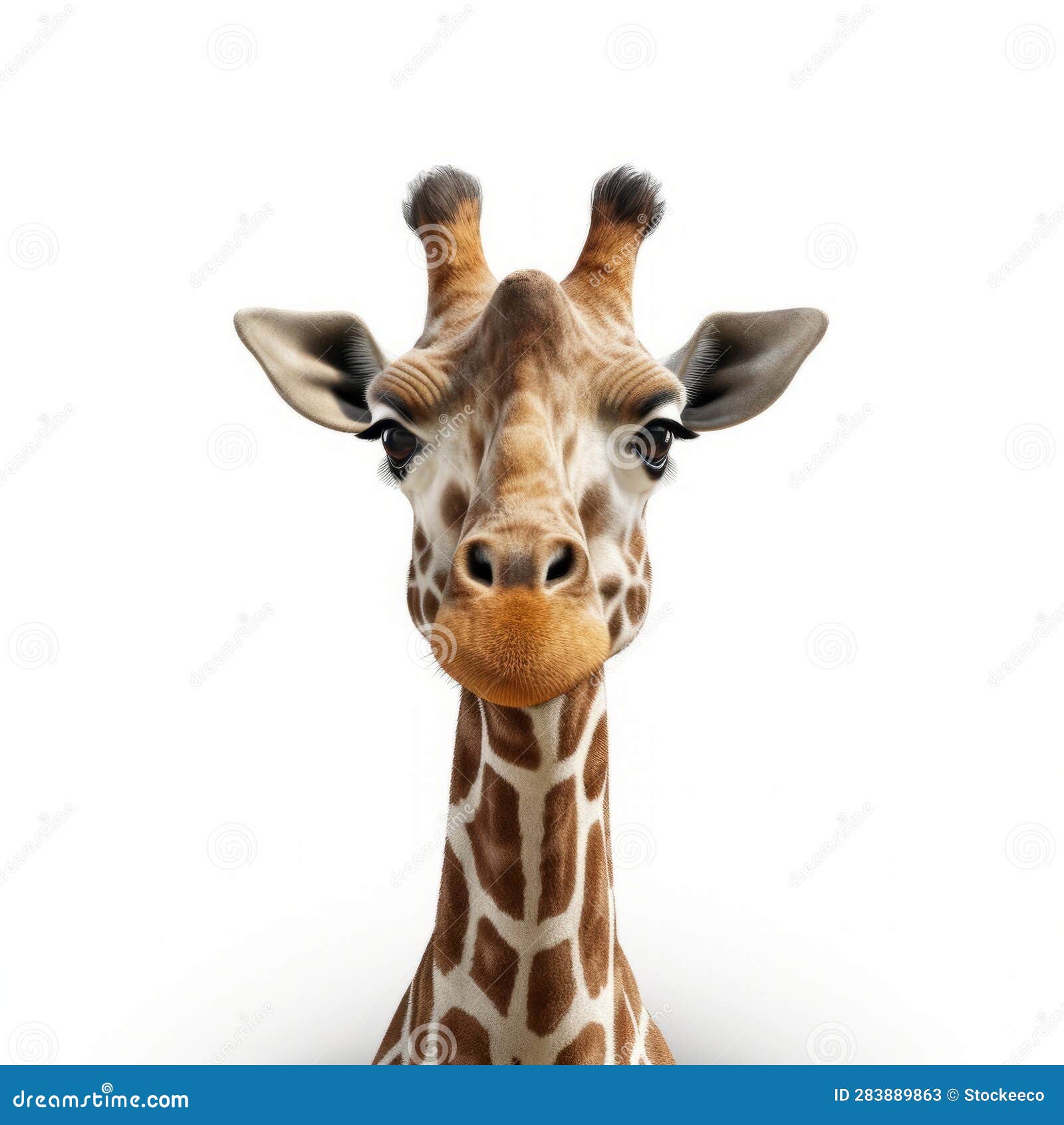 Impressive Giraffe Head on White Background - Pixar Style, Realistic