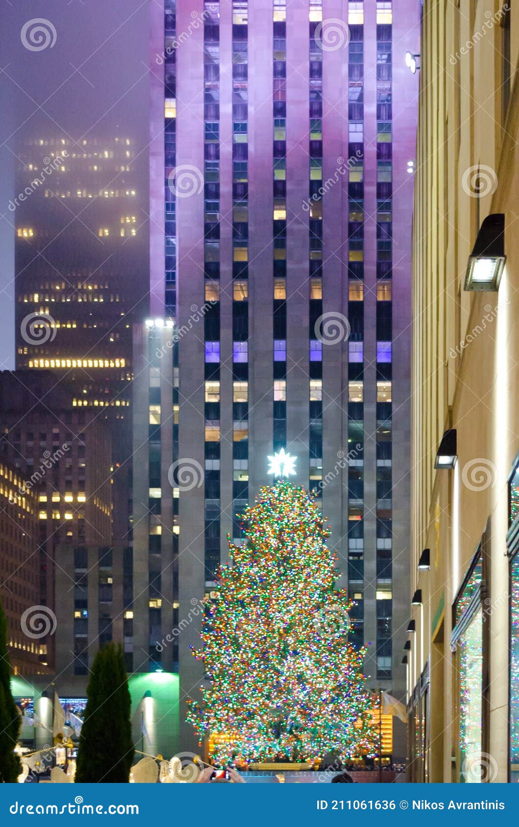 Nếu bạn muốn tìm kiếm một cây thông Giáng sinh lớn nhất ở Manhattan, hãy cùng xem ảnh kiến trúc được trang trí đẹp mắt này. Ánh đèn và bóng cùng những vật trang trí làm cho cây thông trở nên đặc biệt và sánh vai cùng những khu vực nổi tiếng khác của thành phố Giáng sinh.