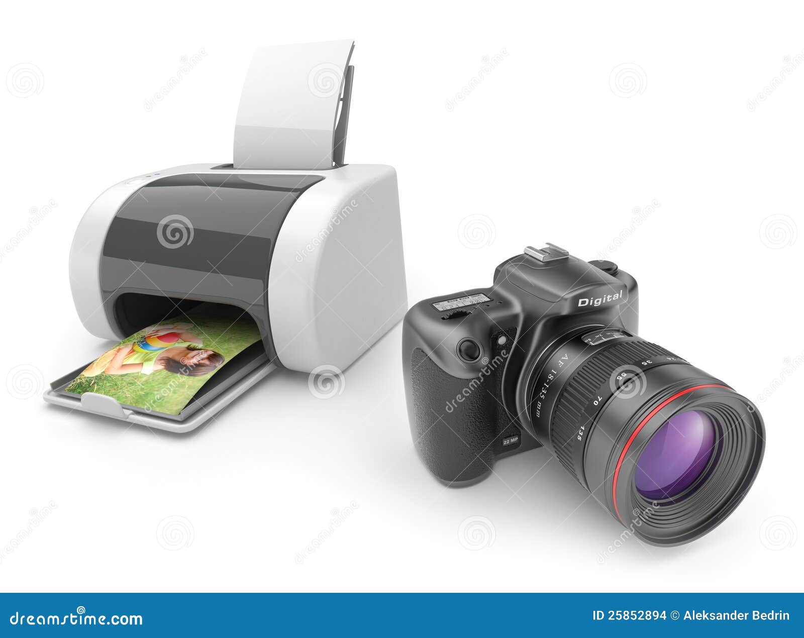 Imprimante Avec L'appareil-photo 3D De Photo. Impression Des Photos  Illustration Stock - Illustration du raccordement, concept: 25852894