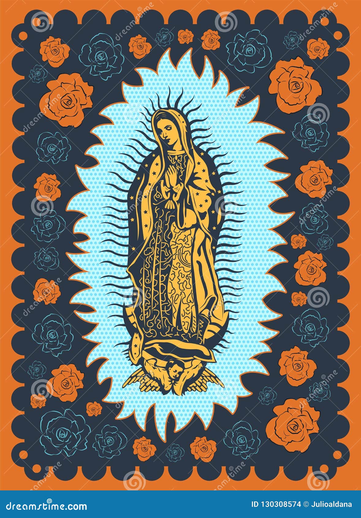 Virgin of Guadalupe Vintage Silk Screen Style Poster Illustration Stock Vector Illustration of