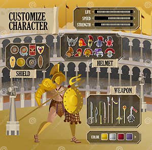 Videogame Ui Customize Gladiator Character Screen Stock Vector 