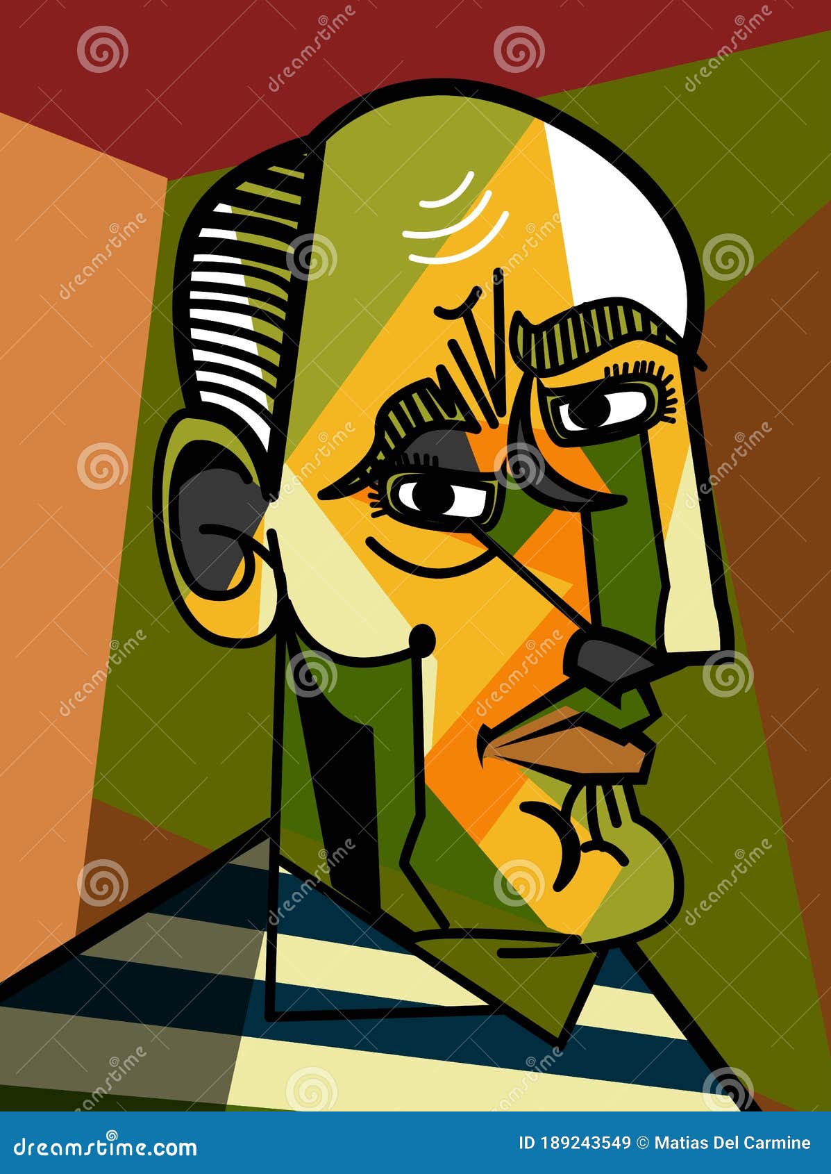 bald man cubist painter portrait