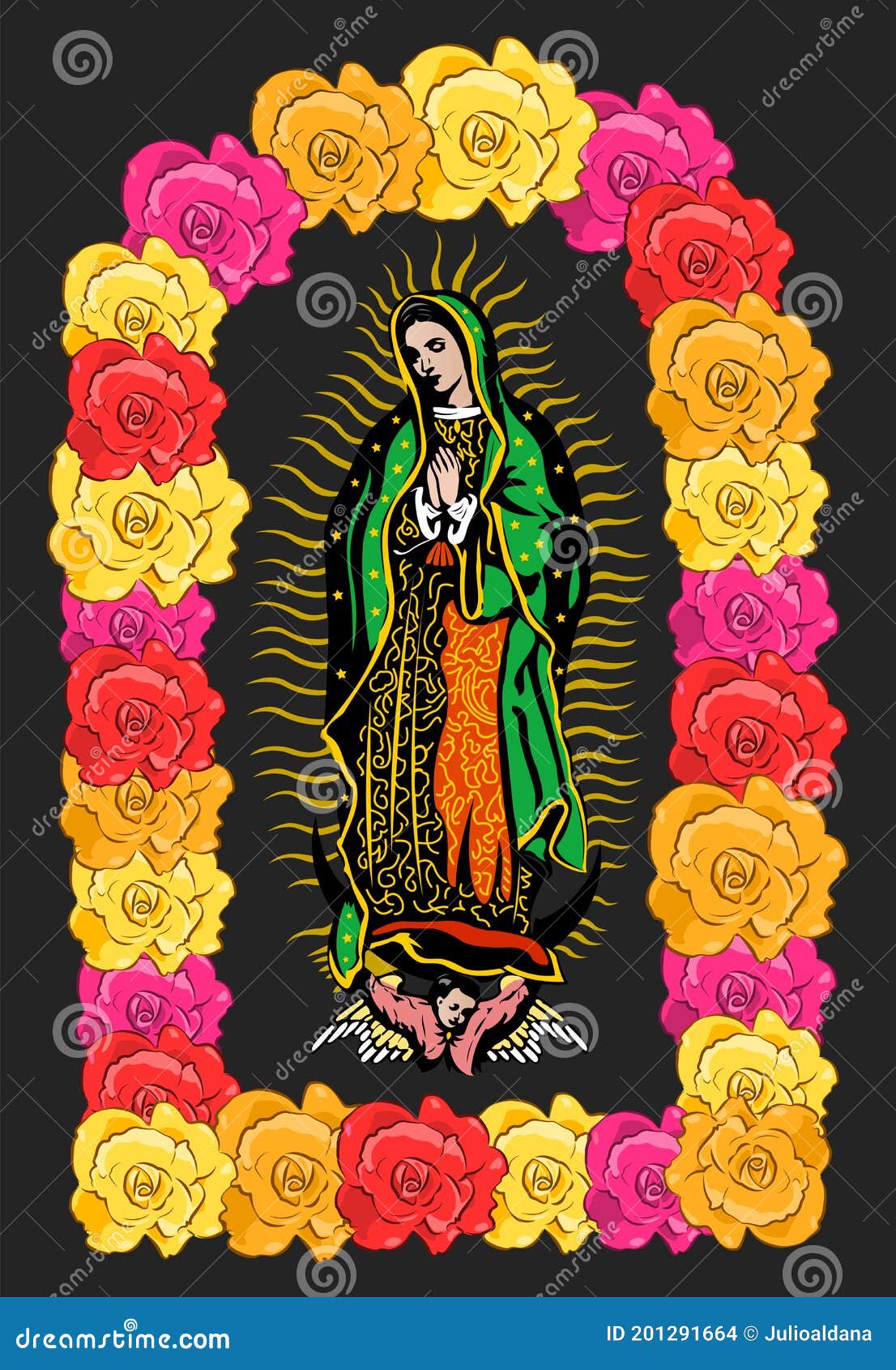 Virgin of Guadalupe, Color Roses Isolated Vector Illustration. Stock ...