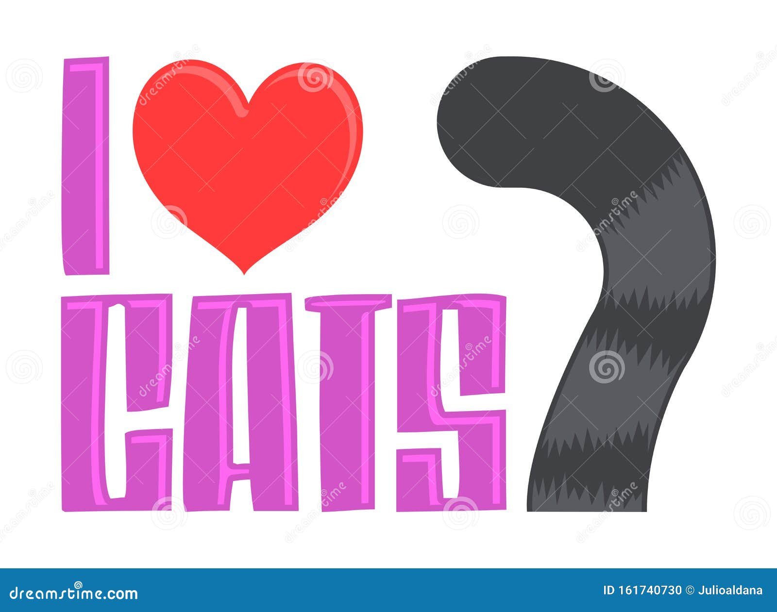 I Love Cats Vector Illustration, Cat Tail Cute Emblem. Stock Vector ...