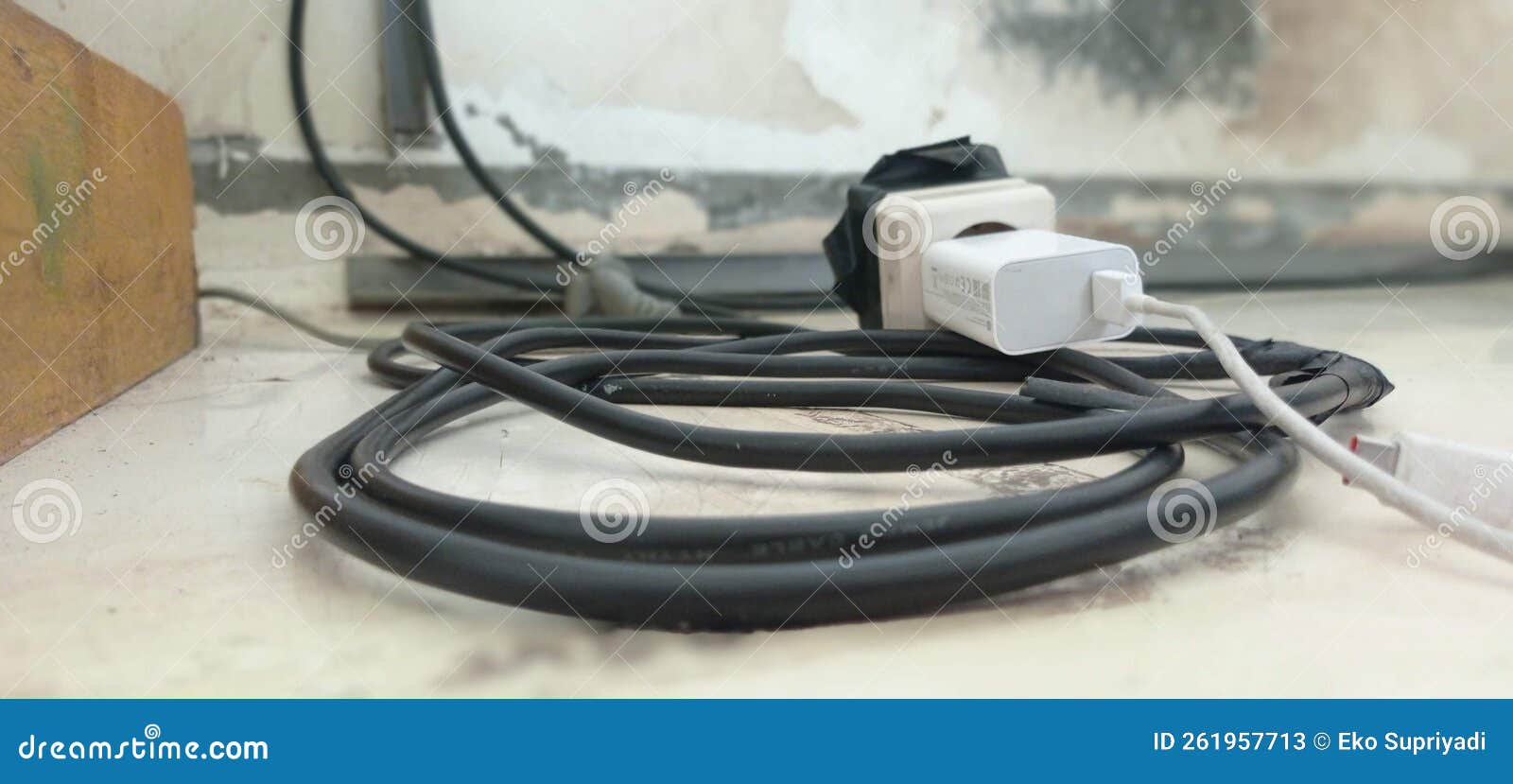 Improper Cable Installation is Potentially Dangerous Editorial Stock