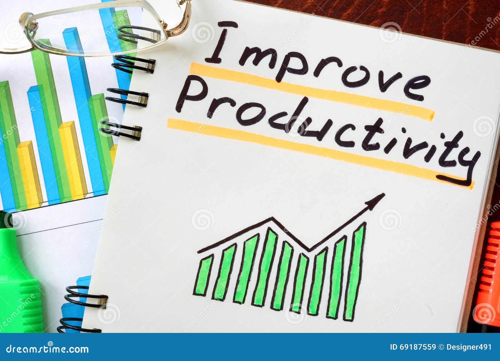 improve productivity written notepad business concept 69187559