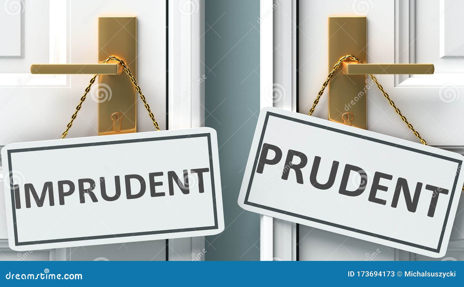 imprudent or prudent as a choice in life - pictured as words imprudent, prudent on doors to show that imprudent and prudent are