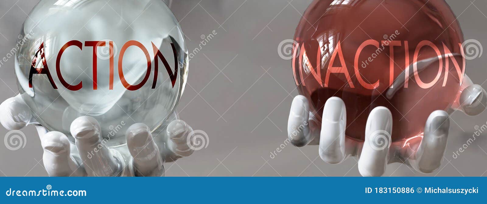 inaction and action in a balanced life - pictured as words inaction,action in hands to show that action and inaction should stay