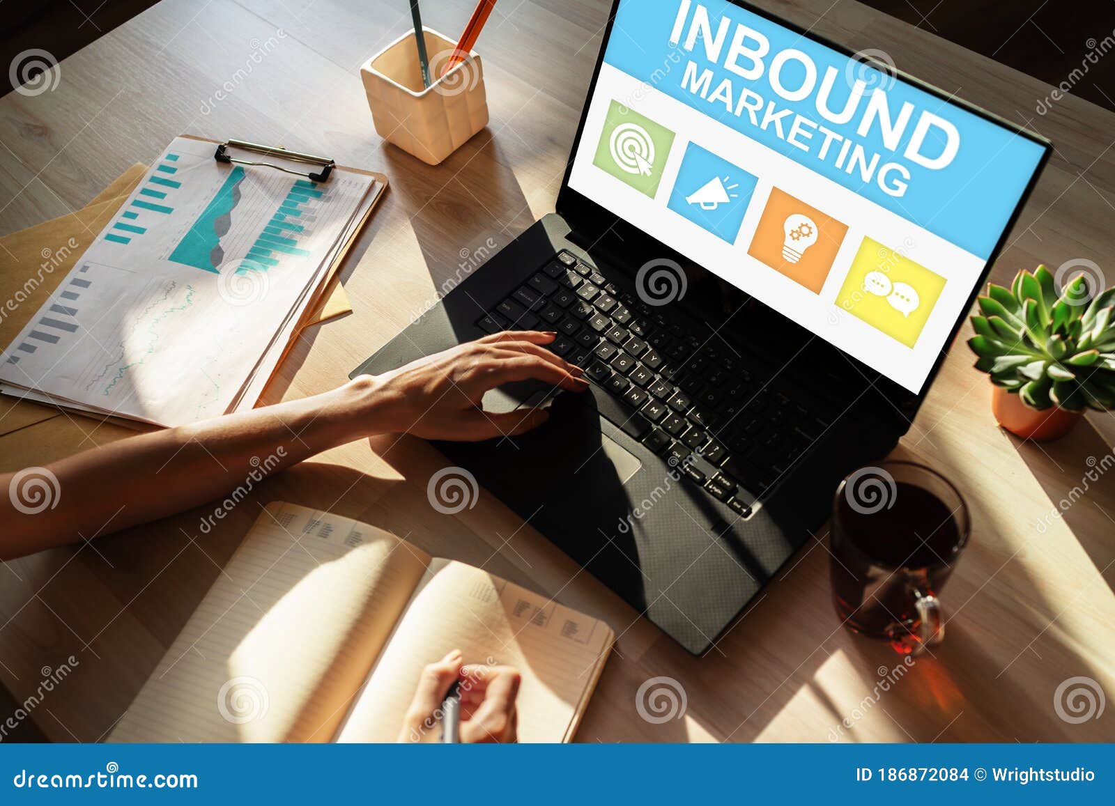 inbound marketing. content management and advertising strategy concept.