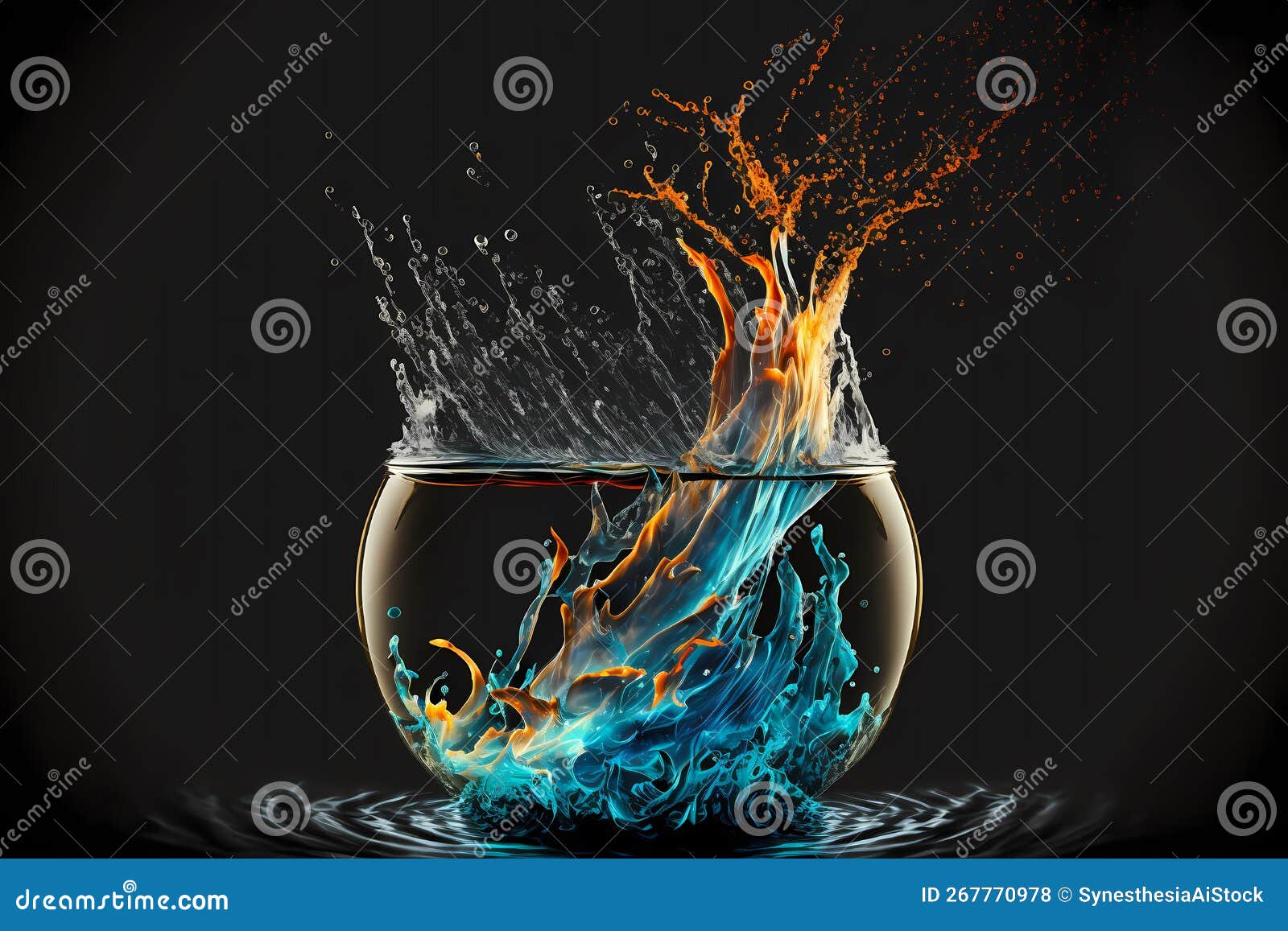 Respingos de fogo e água conceito dinâmico de dois elementos