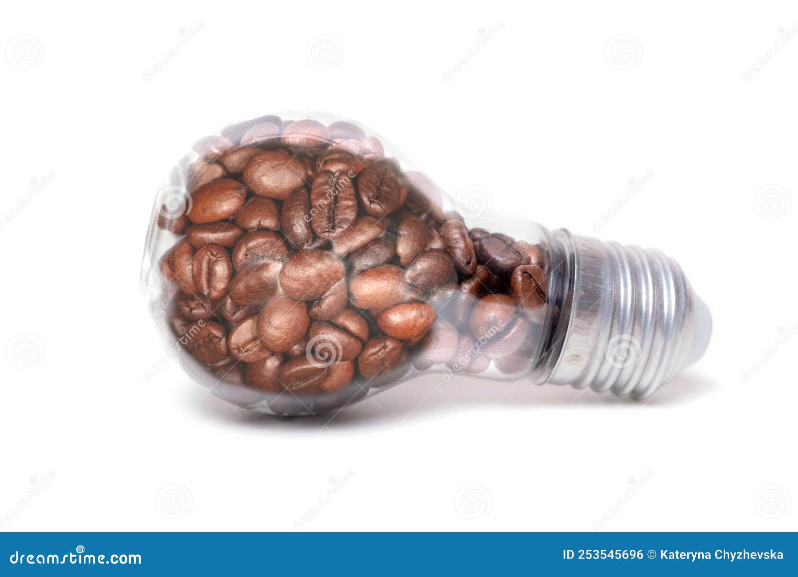 Incandescent Light Bulb with Coffee Beans on White Stock Photo Image