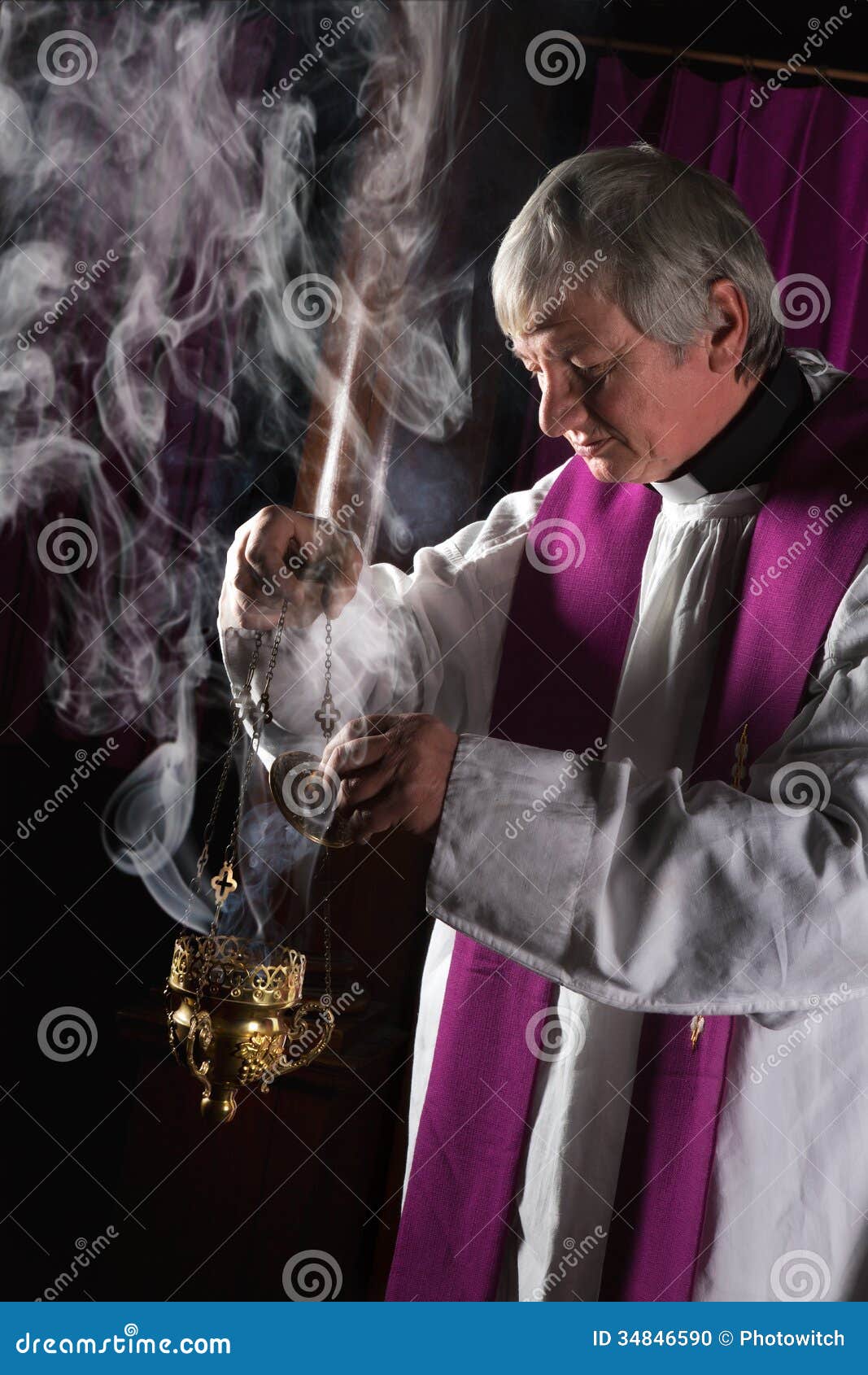Incense Burner And Priest Stock Photo Image 34846590