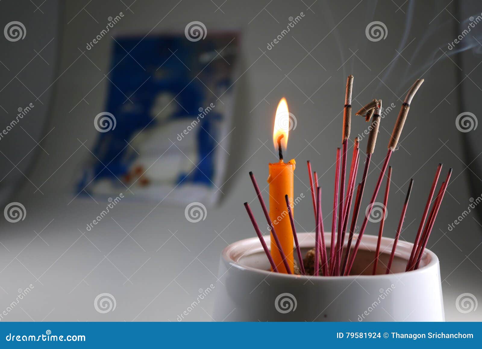 Incense candles worship stock photo. Image of flower 79581924