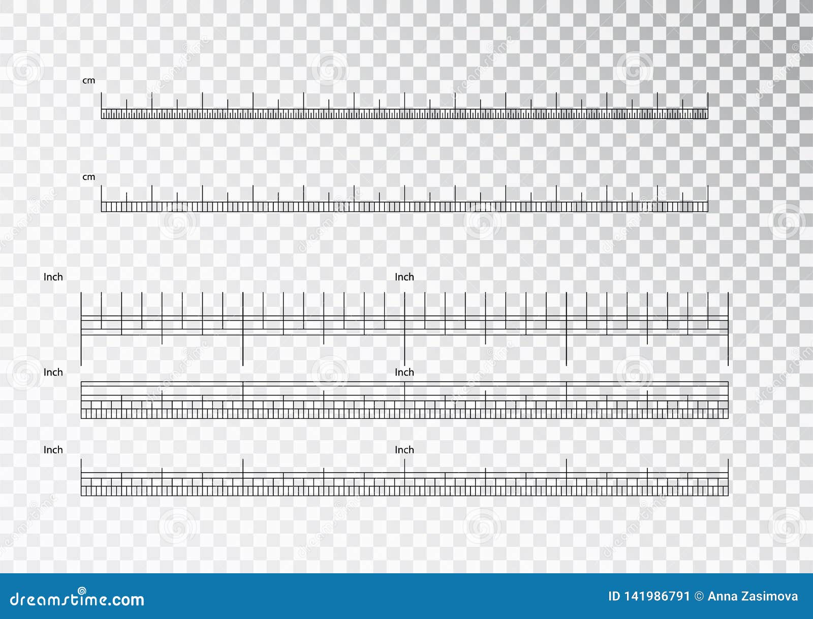 Inch and Metric Rulers Set. Centimeters and Inches Measuring Scale