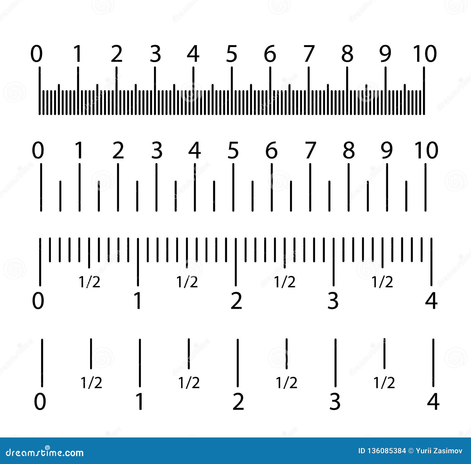 Inch and Metric Rulers Set. Centimeters and Inches Measuring Scale