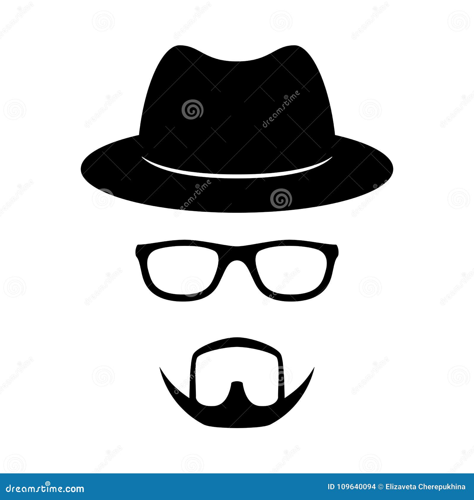 Incognito Icon. Man Face with Glasses, Beard and Hat. Photo Props Stock  Vector - Illustration of face, character: 109640094