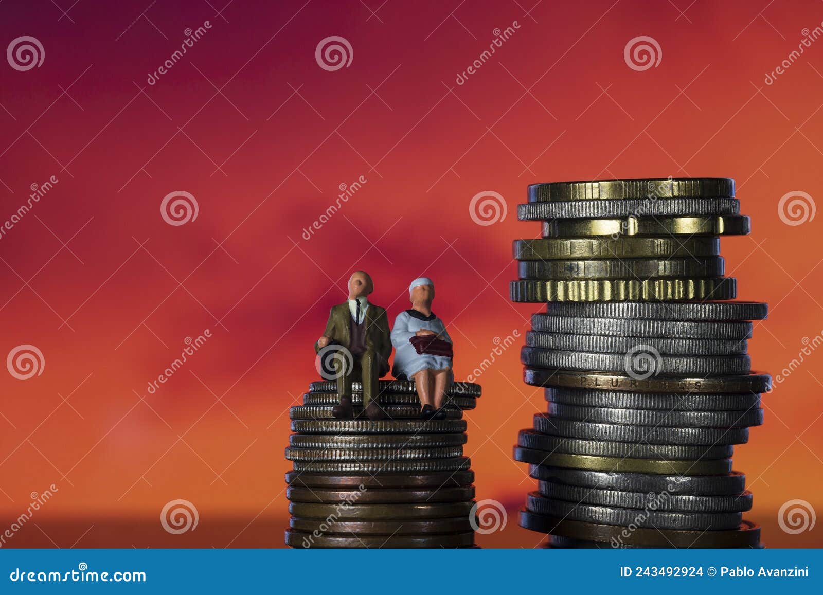 income tax campaign spain. old couple sitting on coin stack.. declaracion de la renta. macro